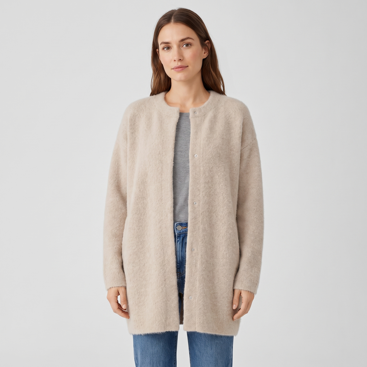 Shannon | Womens Wool Cardigan with Suede Details | Relaxed Fit, Front Pockets | Beige, Khaki, Black and More S-XXL