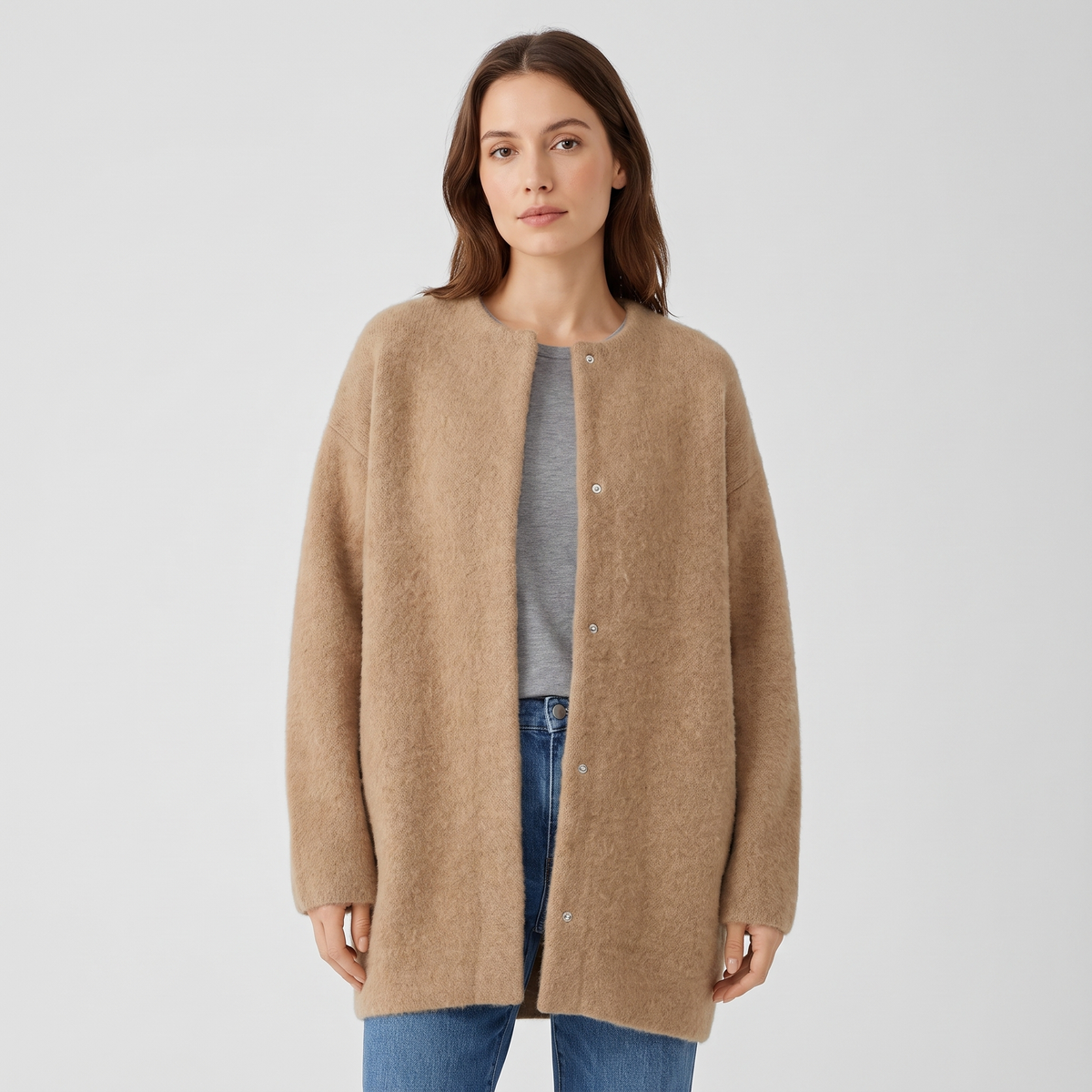 Liliane | Womens Cashmere Cardigan, Open Front | Lightweight, Warm, Long Sleeves | Khaki Brown, Black and More S-2XL