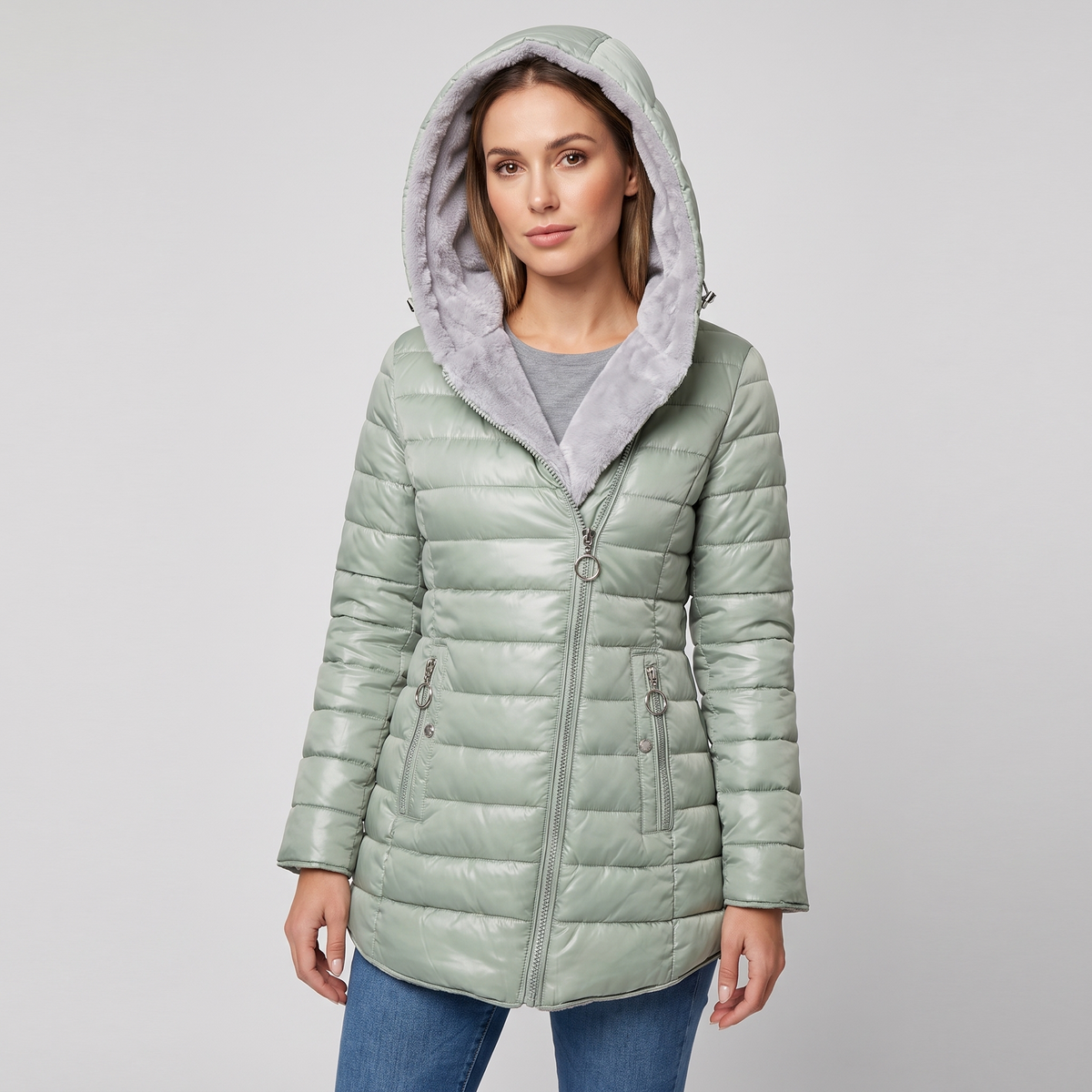 Rosalyneh | Womens Winter Jacket with Zipper and Pockets | Warm Layer, Easy Movement | Black, Dark Green or Light Green S-2XL