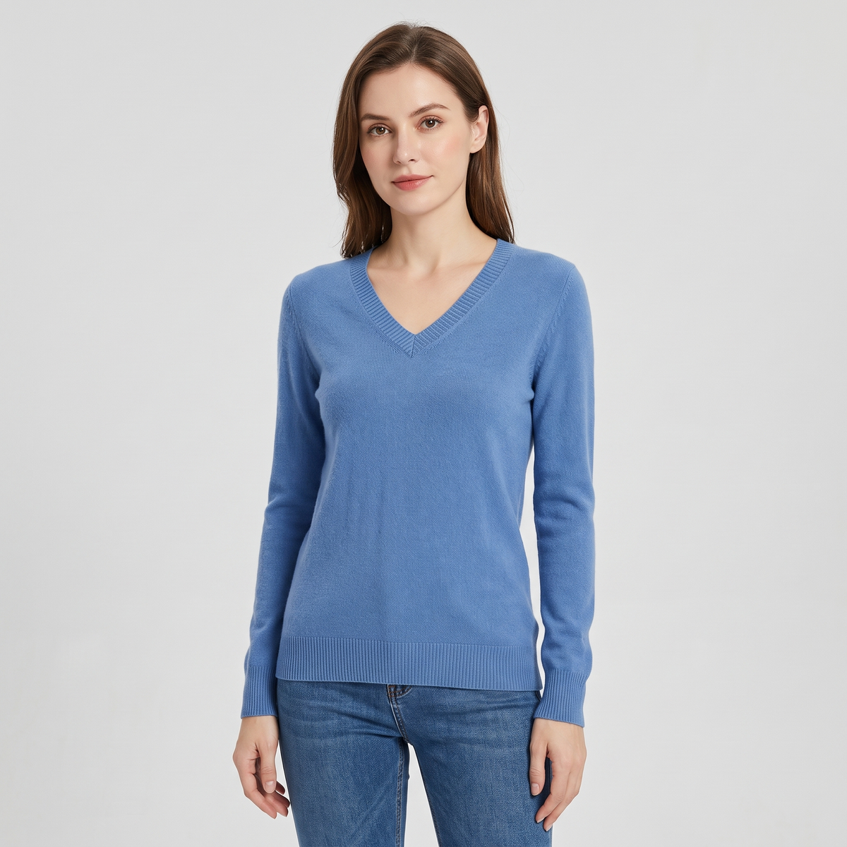 Sheena | Womens V-Neck Sweater with Cashmere Feel | Lightweight Soft Knit, Rib Cuffs | Blue, Pink, Black and More XS-XXXL
