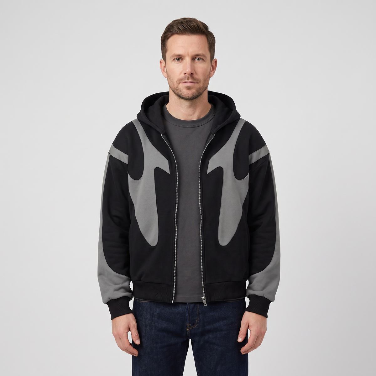 Peter | Mens Full Zip Hoodie with Flame Pattern | Bold Flame Graphic, Hood, Comfortable Fit | Blue, Black, Gray S-6XL