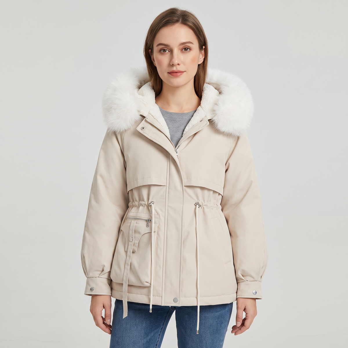 Aya | Womens Padded Winter Jacket | Wind and Water Resistant, Hood or High Collar | Black, Brown, Khaki, White M-3XL