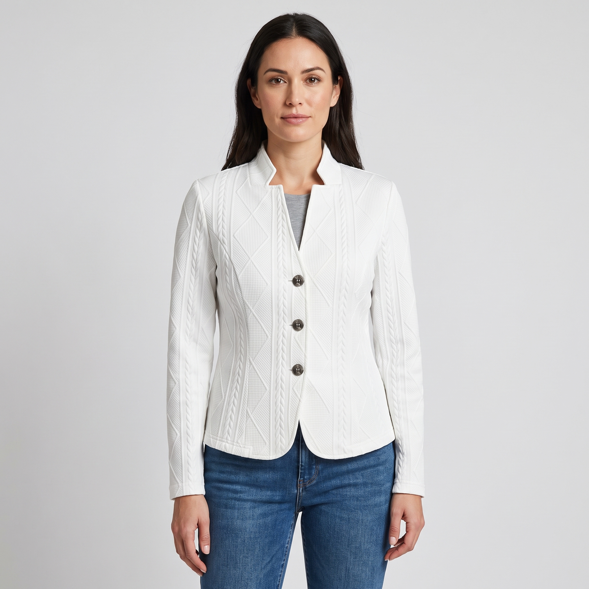 Maurelle | Womens Textured Jacket with Stand Collar | Geometric Texture, Sculpted Fit | Black, Gray, Pink and More S-2XL