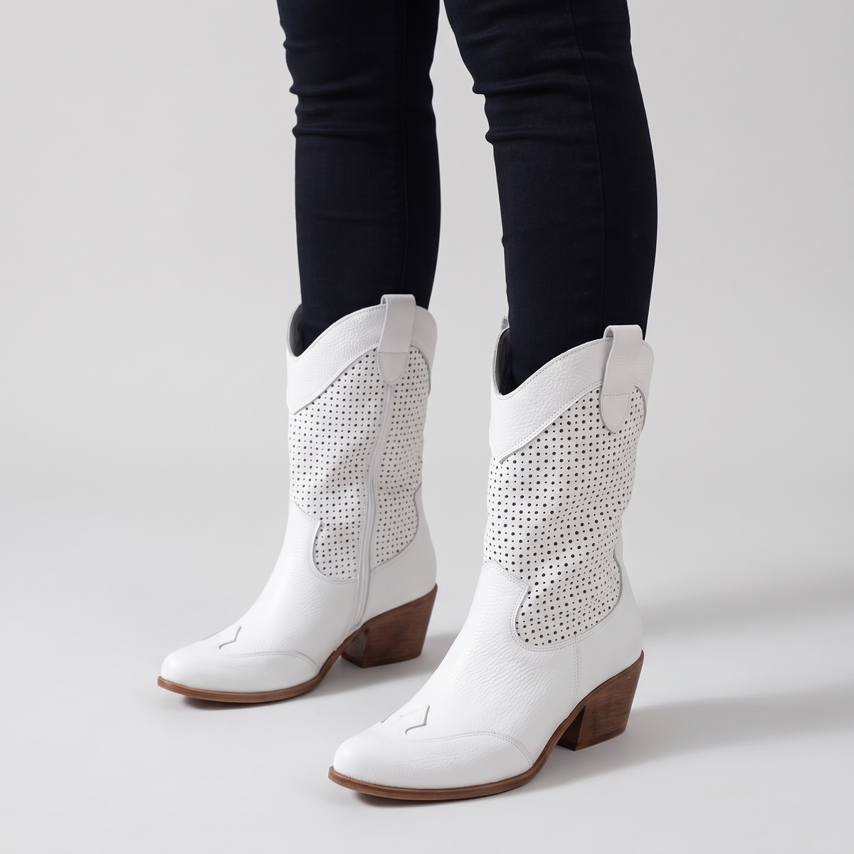 Sofia | Womens Western Cowboy Boots with Block Heel | Cushioned, Perforated Upper, Pull-On Style | 4 Colors, Sizes 2-10