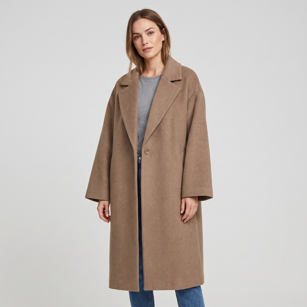 Carly | Womens Oversized Long Winter Coat | Wide Sleeves, Single-Breasted Closure | Khaki, Black, Blue or White S-3XL
