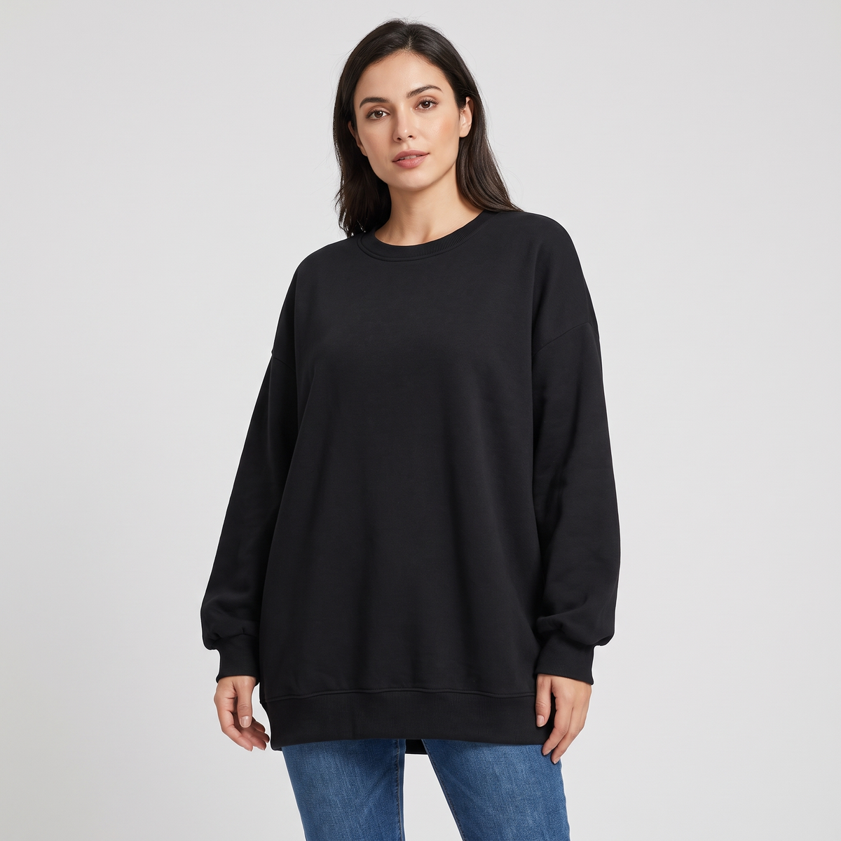 Alice | Womens Oversized Tunic Sweater | Crew Neck, Drop Shoulder, Long Sleeve | Black, Brown, Army Green and More S-3XL