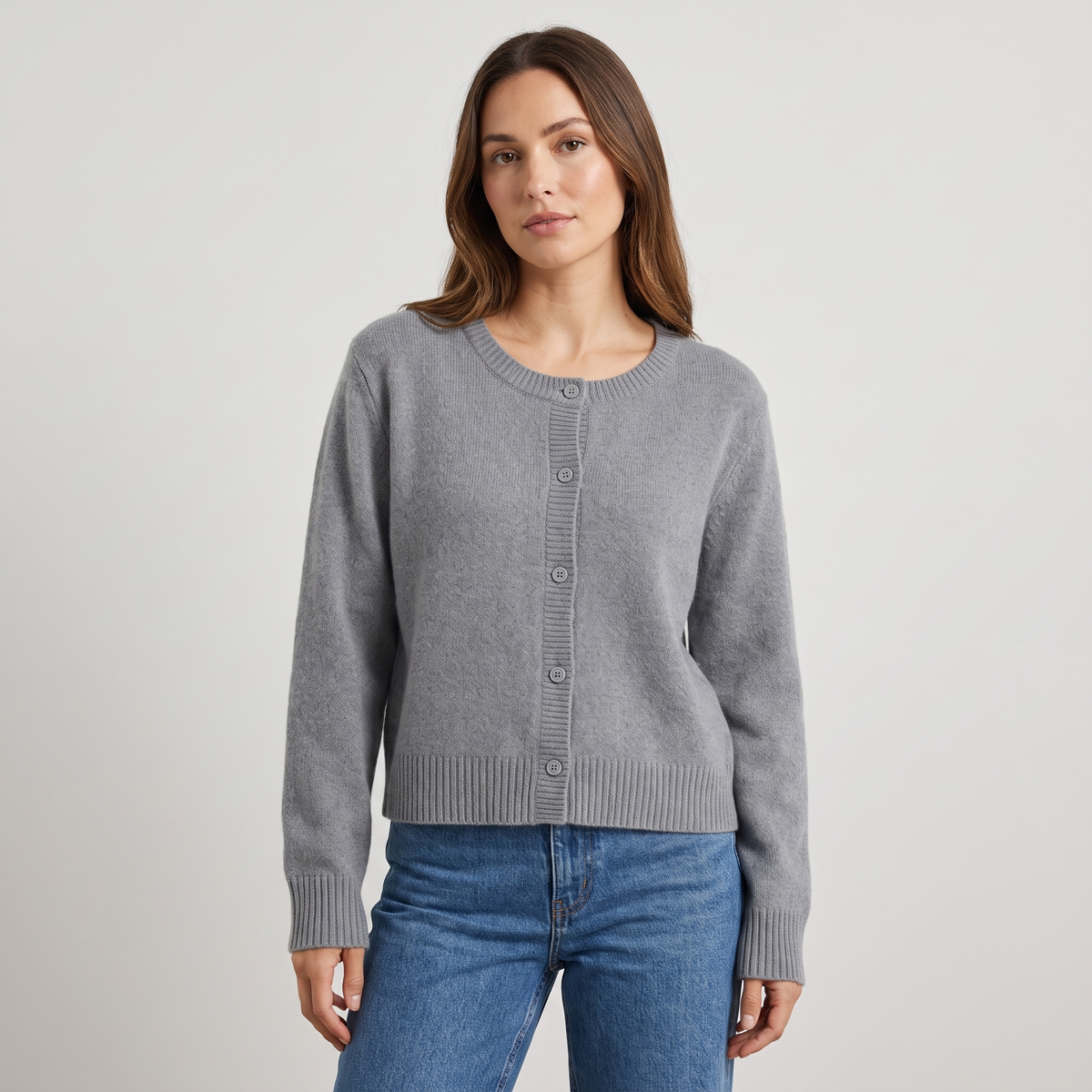 Tiffany | Womens Knit Cardigan Sweater | Button-Up Front, Round Neck, Relaxed Fit | Gray, Black and More XS-XL