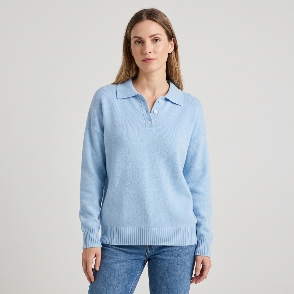 Holly | Womens Knit Sweater with Polo Collar and Button Placket | Relaxed Fit | Navy, Red, Brown and More S-5XL