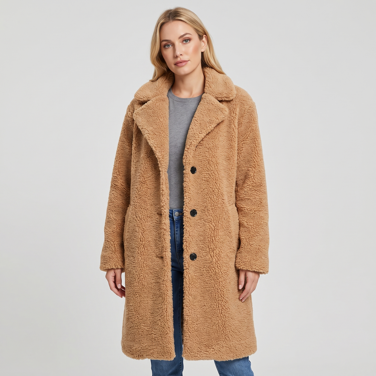 Doris | Womens Oversized Teddy Long Coat | Collared, Button Front, Room to Layer | Beige, Brown, White and More S-5XL