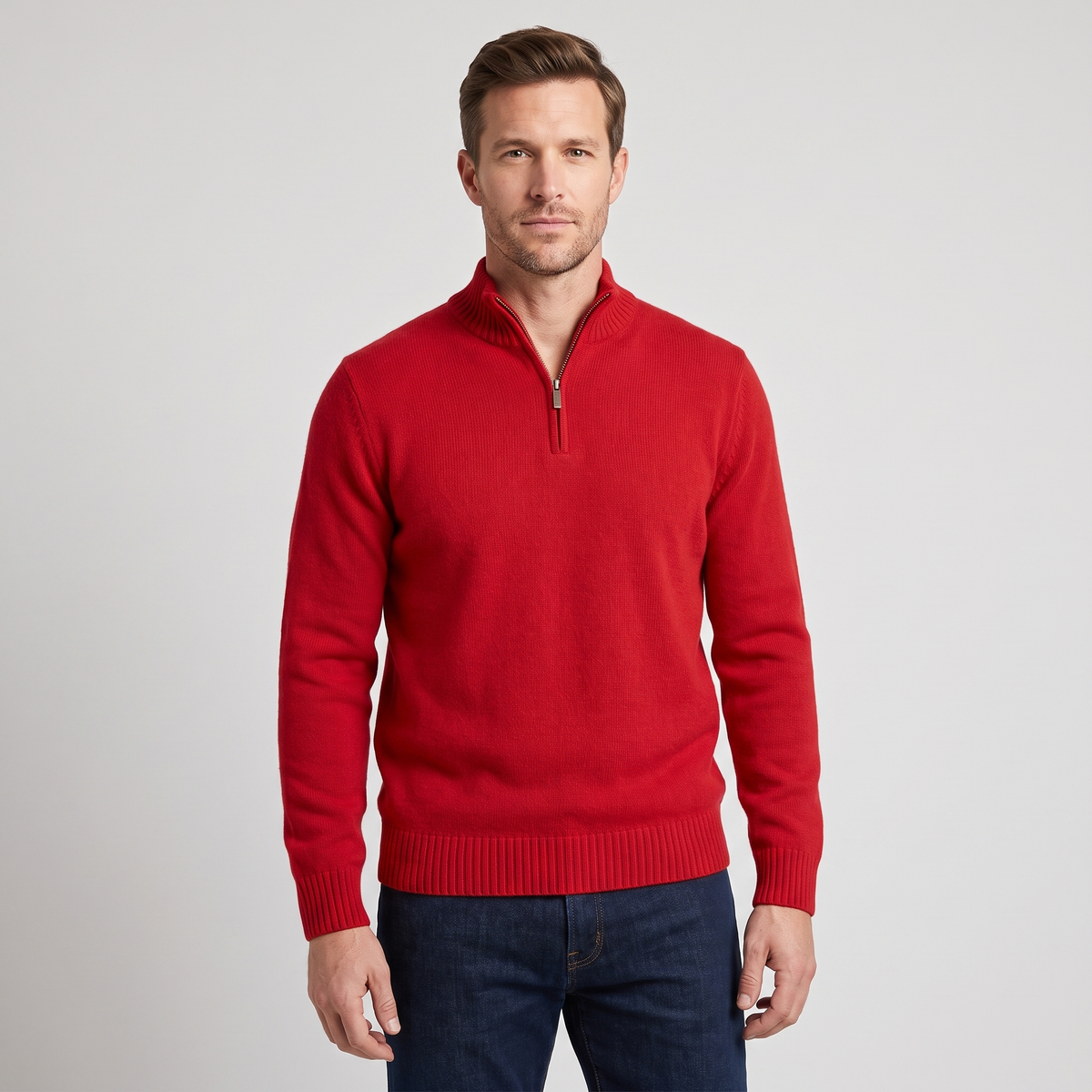 Lucien | Mens Half-Zip Knit Sweater, Classic Fit | Soft Warm Knit, Easy to Layer, Neat Seams | Red, Gray and More M-4XL