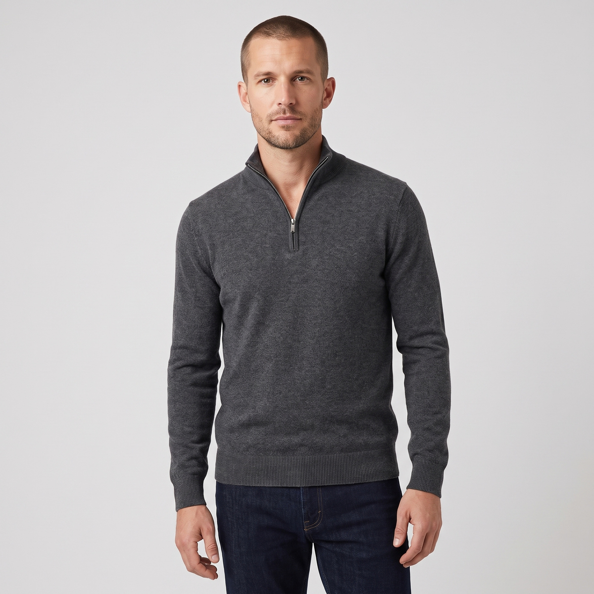 Hugo | Mens Cotton Half-Zip Sweater with Stand Collar | Fitted Cut, Adjustable Zip Opening | Gray, Khaki and More S-4XL