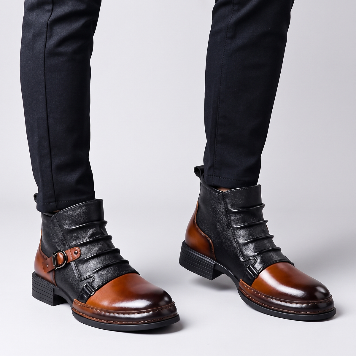 Willson | Mens Italian Leather Boots with Metal Hardware | Cushioned Insoles, Grip Sole | Cognac, Oak Brown US 6-14.5