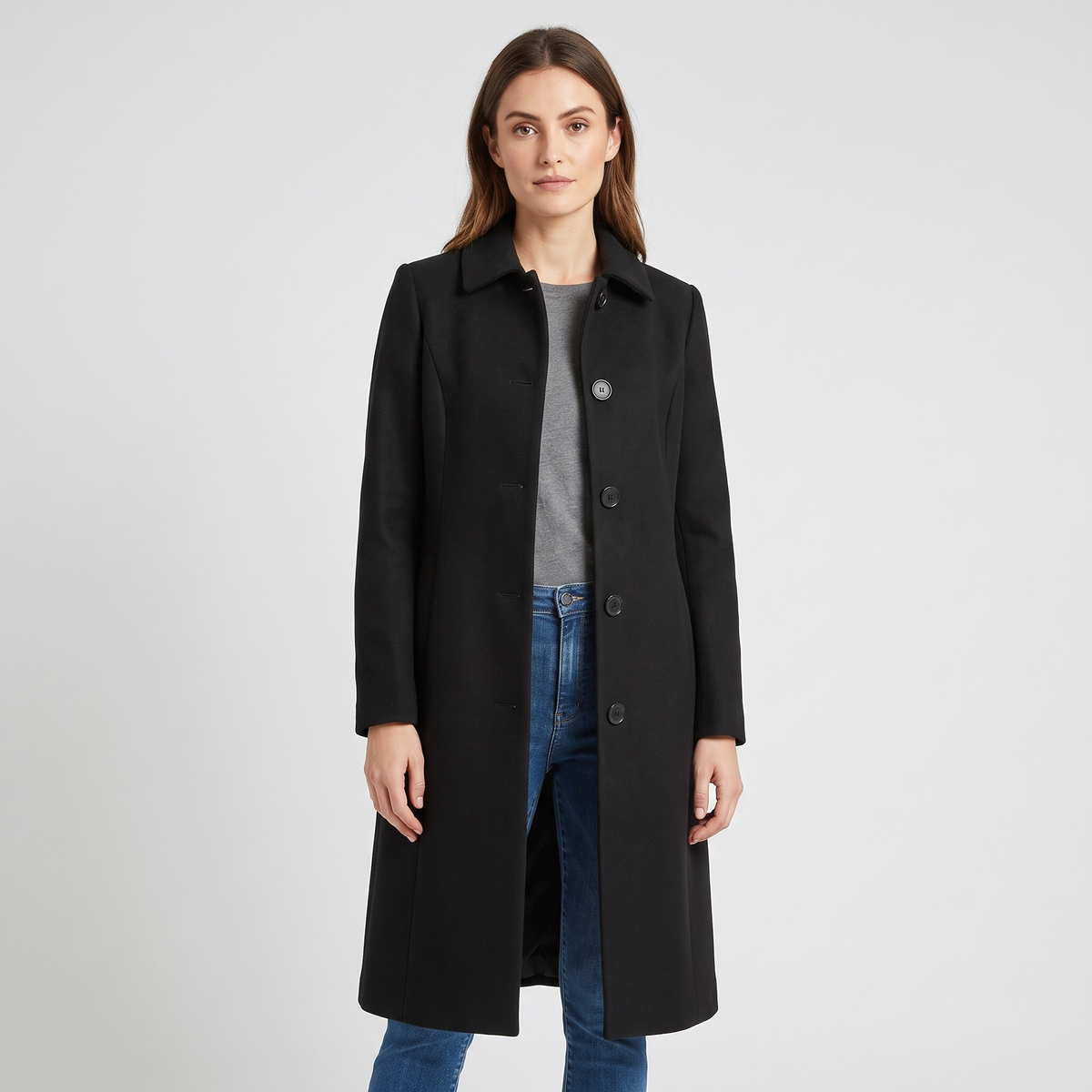 Tonya | Womens Long Trench Coat, Single-Breasted | Shirt Collar, Straight Cut, Long Sleeves | Black, Dark Blue, Red S-3XL
