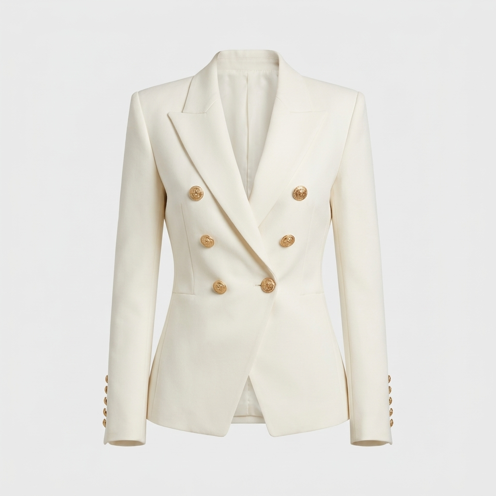 Meghan | Womens Double-Breasted Blazer with Gold Buttons | Notch Lapel, Fitted Silhouette | White and Blue XS-2XL