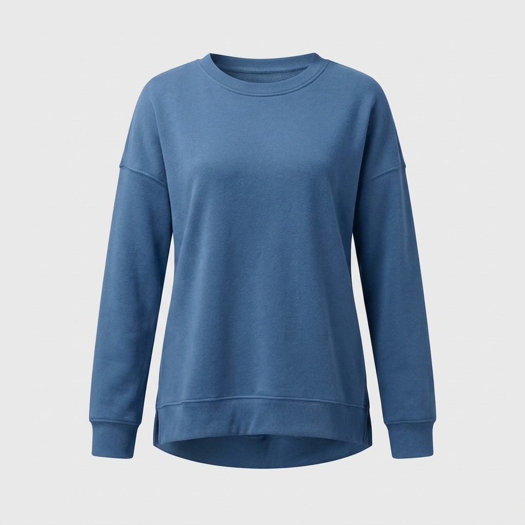 Kari | Womens Crew Neck Fleece Sweatshirt with Curved Hem | Side Slits, Relaxed Fit | Blue, Pink, Navy and More S-3XL