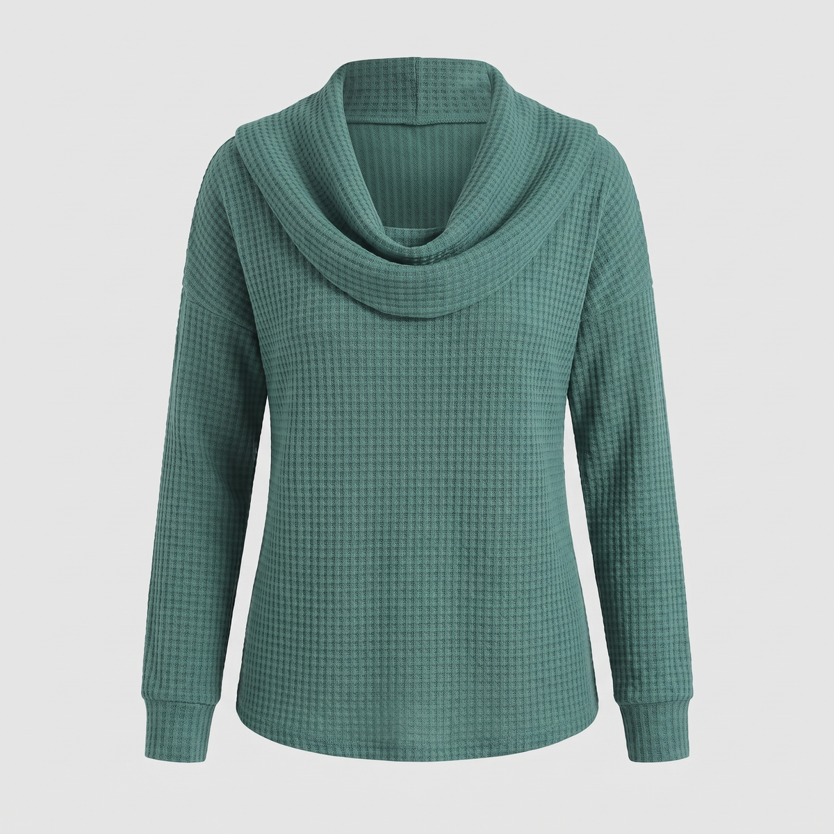 Thessaly | Women's Cowl Neck Waffle Knit Sweater — Draped Neckline, Textured Pullover for Fall | Westmere
