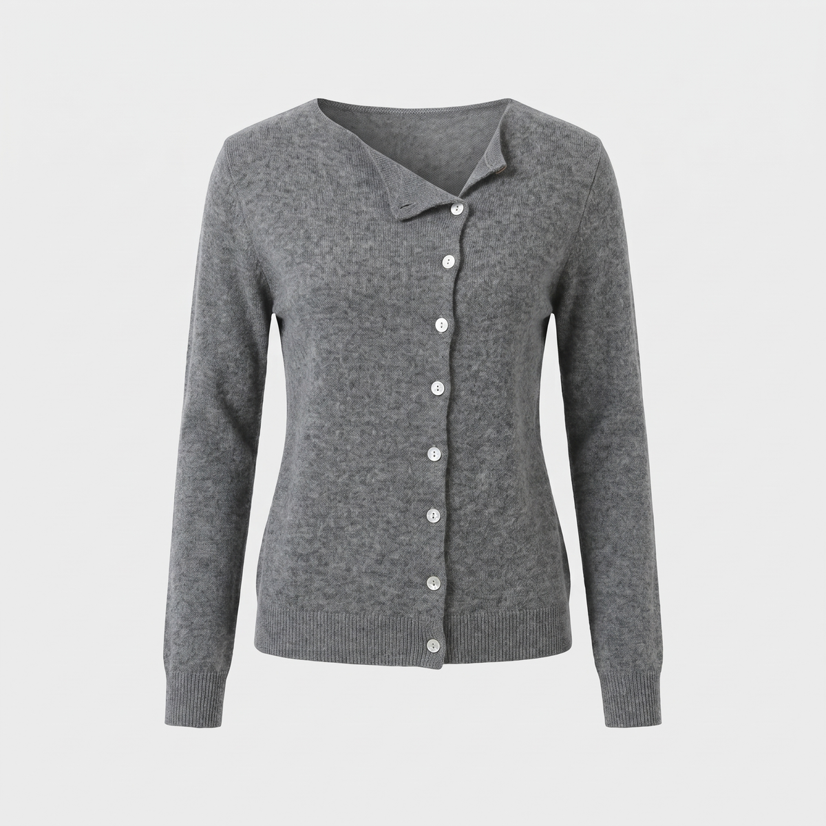 Delvyn | Women's Button-Front Cardigan Sweater — Asymmetric Neckline Knit with Pearl Buttons | Westmere