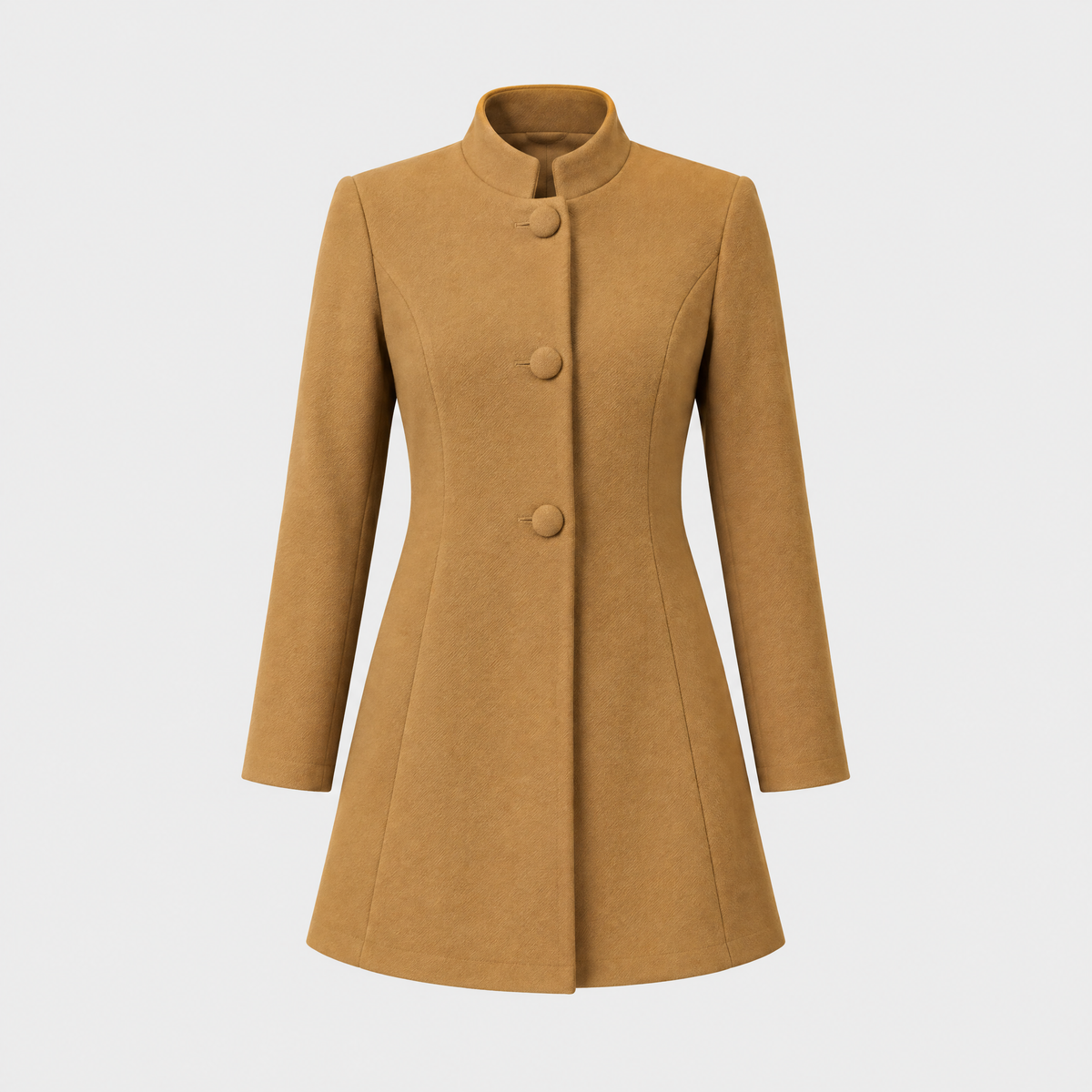Hallie | Womens Button-Down A-Line Coat with Stand Collar | Long Sleeves, Button Front | Camel, Cream, Gray, Black XS-2XL