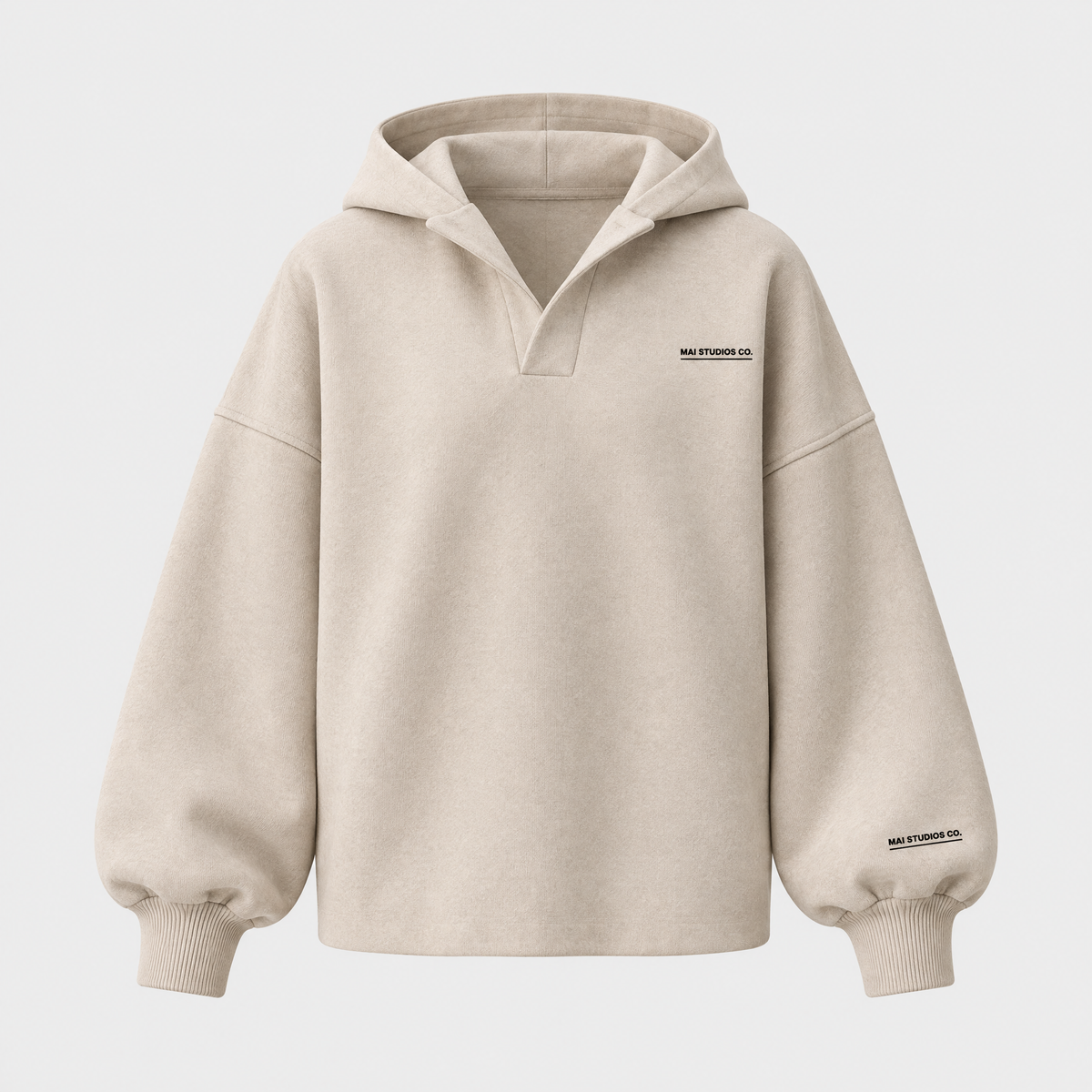 Candice | Womens Oversized Pullover Hoodie, Notch Neck | Drop Shoulder, Cuffed Sleeves | Beige, Gray, Pinkish Gray S-2XL