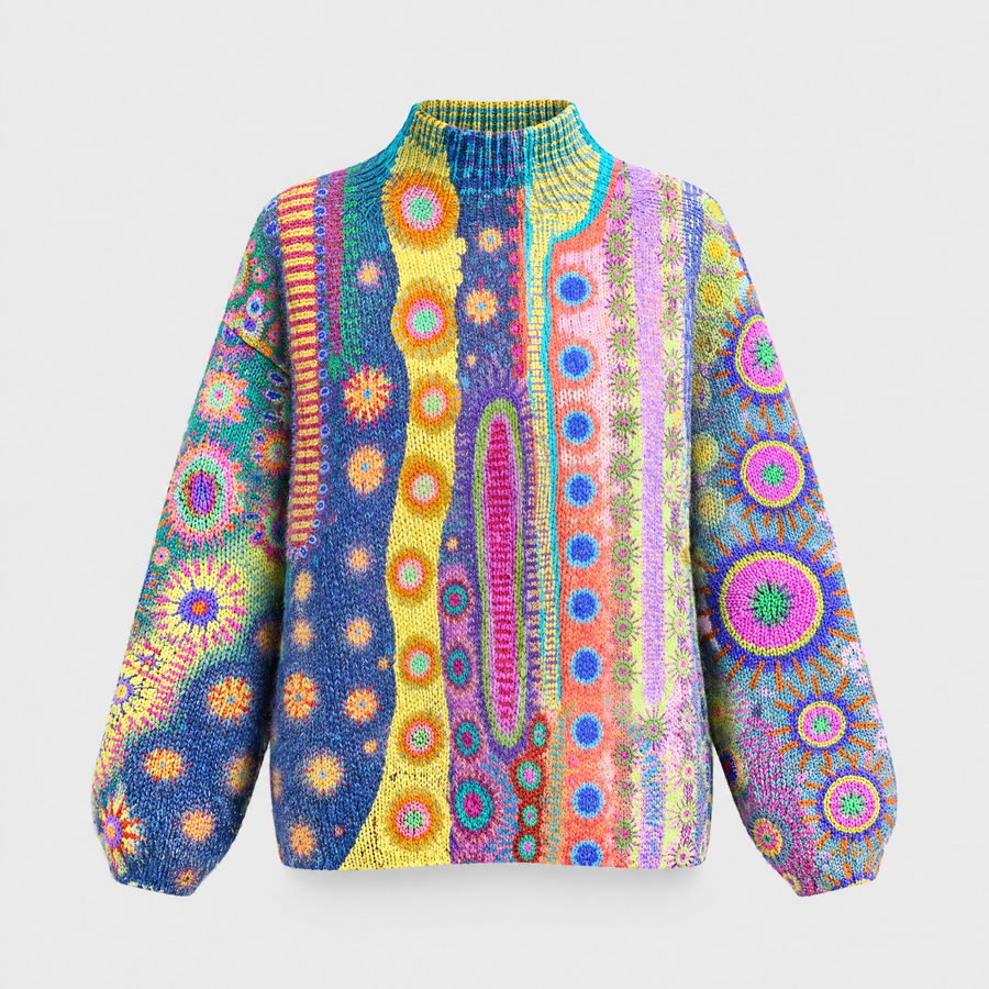 Women's Abstract-Print Knit Sweater, Mock Turtleneck