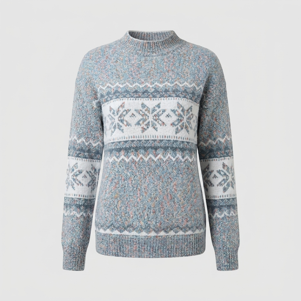 Selvaine | Women's Snowflake Fair Isle Knit Sweater — Cozy Nordic Winter Pullover with Mock Neck | Westmere