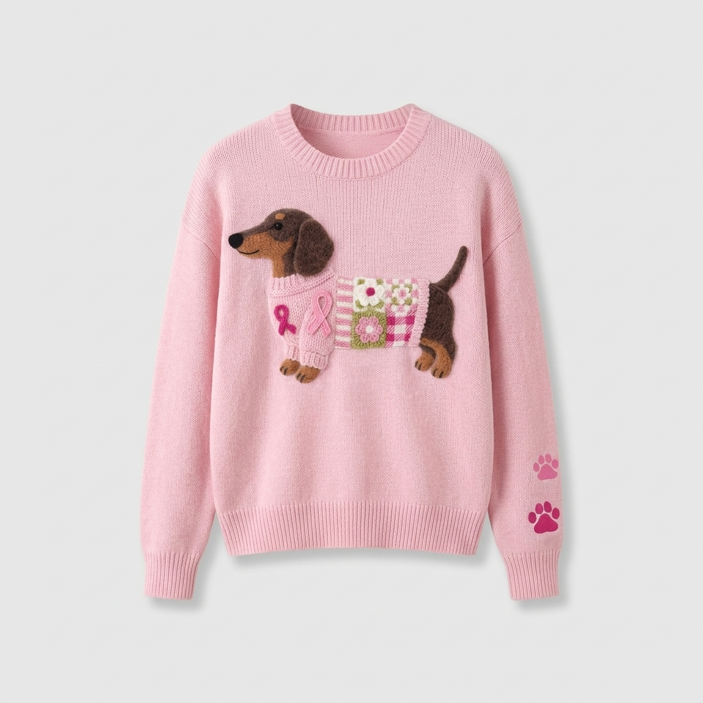 Naoni | Women's Dachshund Graphic Knit Sweater — Novelty Print Pullover with Ribbon Detail in 5 Colors | Westmere