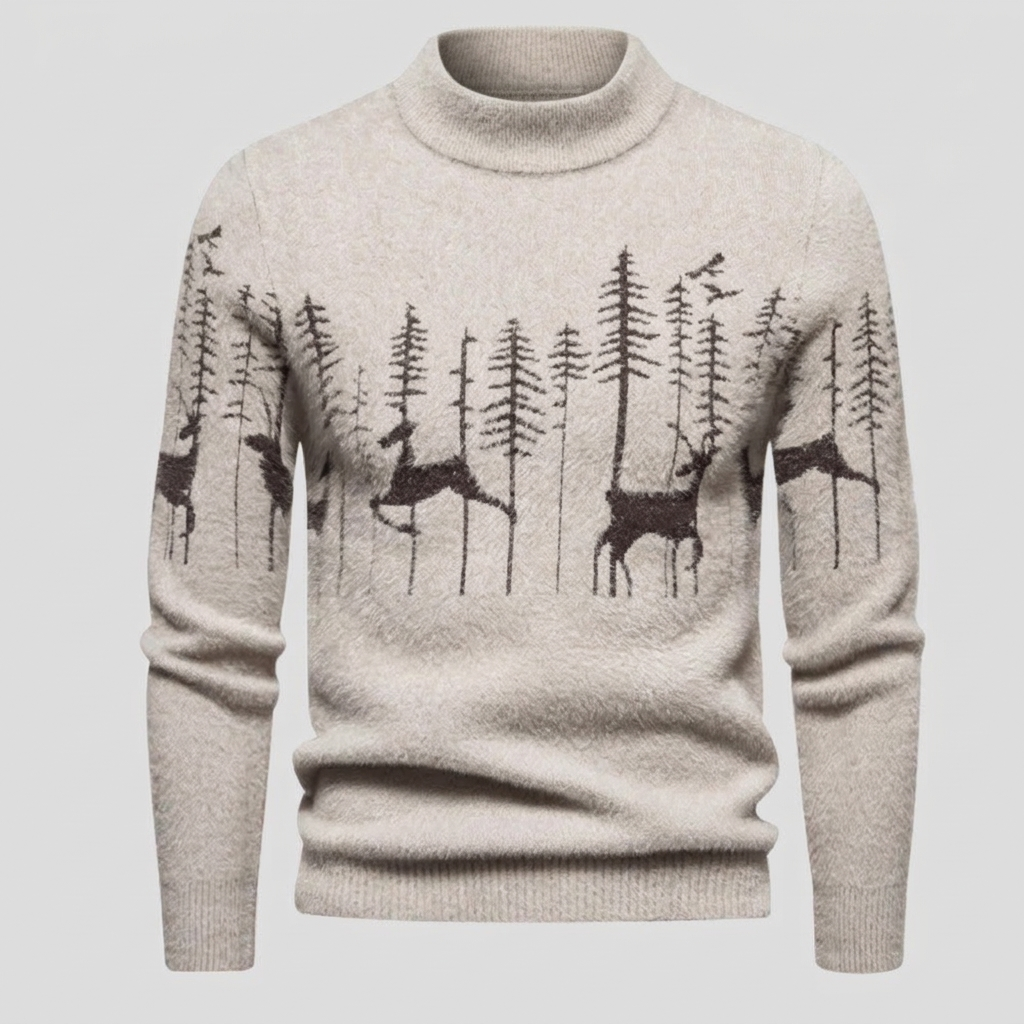 Hans | Mens Reindeer & Forest Christmas Sweater — Festive Knit in 2 Colors M–3XL | Westmere