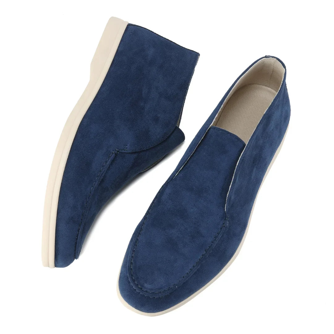 High suede loafers.