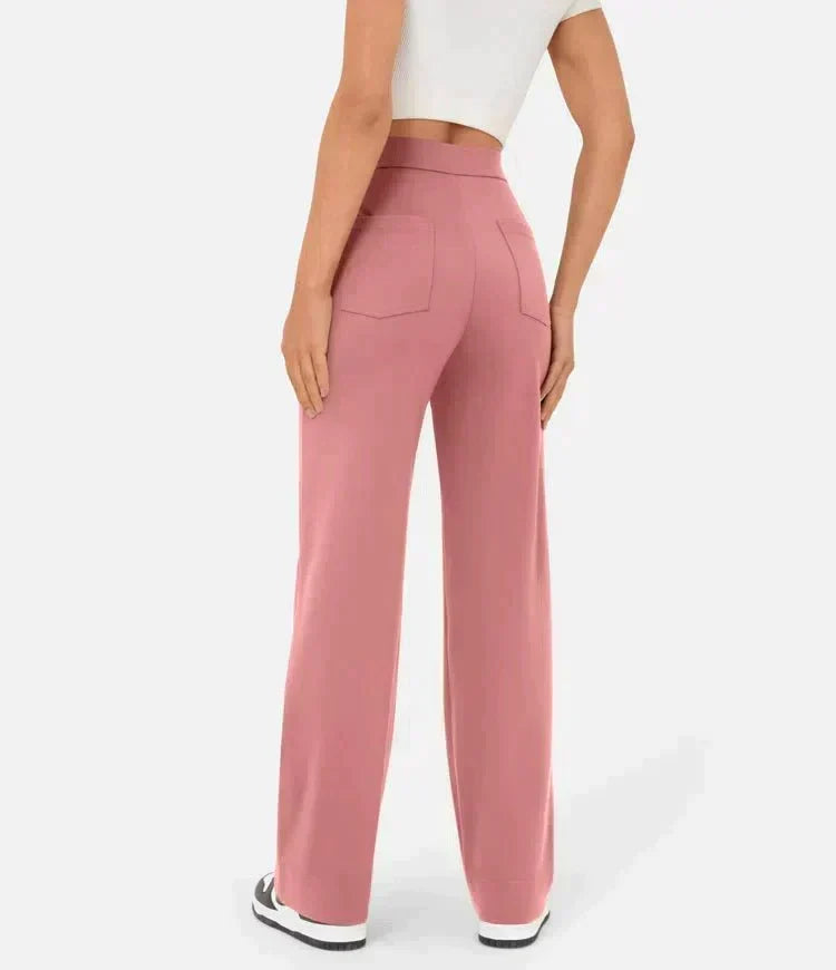 Women's High Waist Leisure Pants – Stretch Pocket Relaxed Fit Trousers