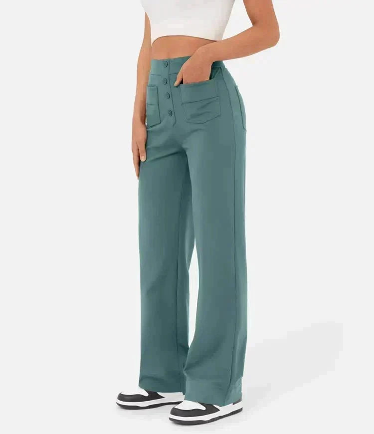 Women's Stretch Tailored Pants – High Waist Straight Leg Everyday Trousers