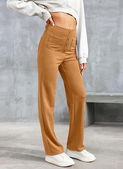 Women's High Waist Leisure Pants – Stretch Pocket Relaxed Fit Trousers
