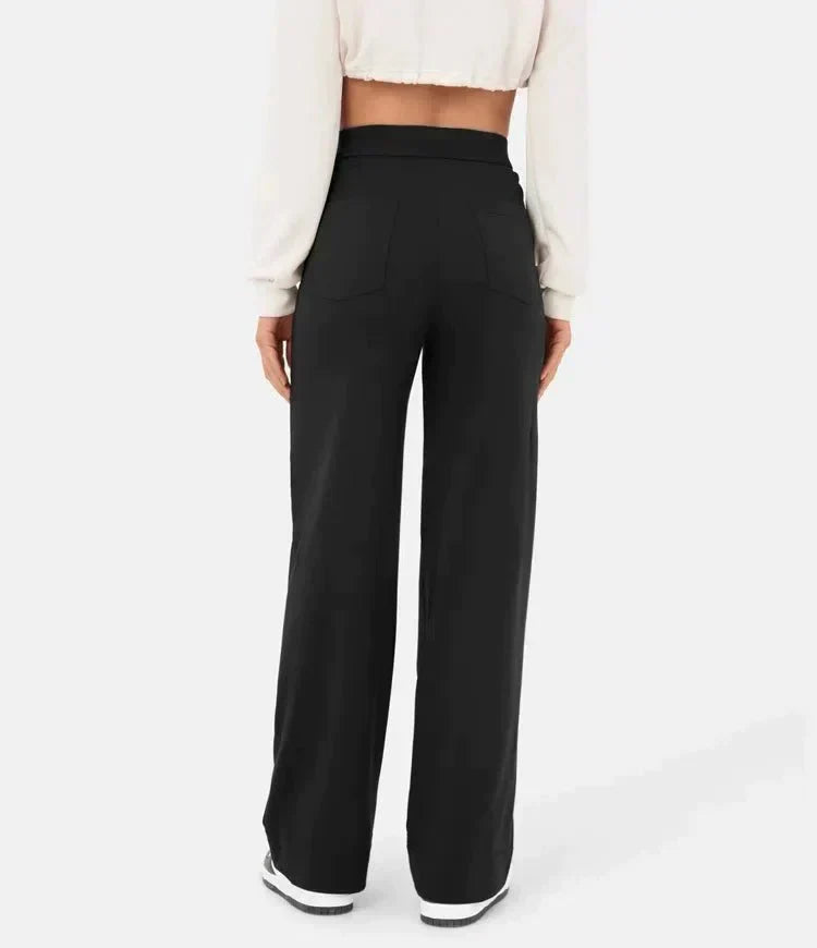 Women's High Waist Leisure Pants – Stretch Pocket Relaxed Fit Trousers