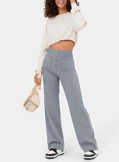 Women's High Waist Leisure Pants – Stretch Pocket Relaxed Fit Trousers