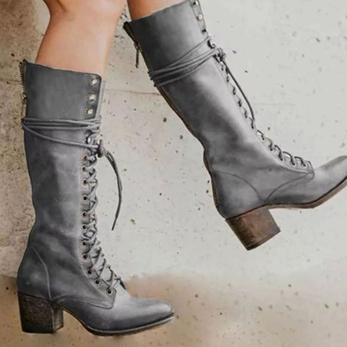 Hilary | Women's Lace-Up Block Heel Knee-High Boots