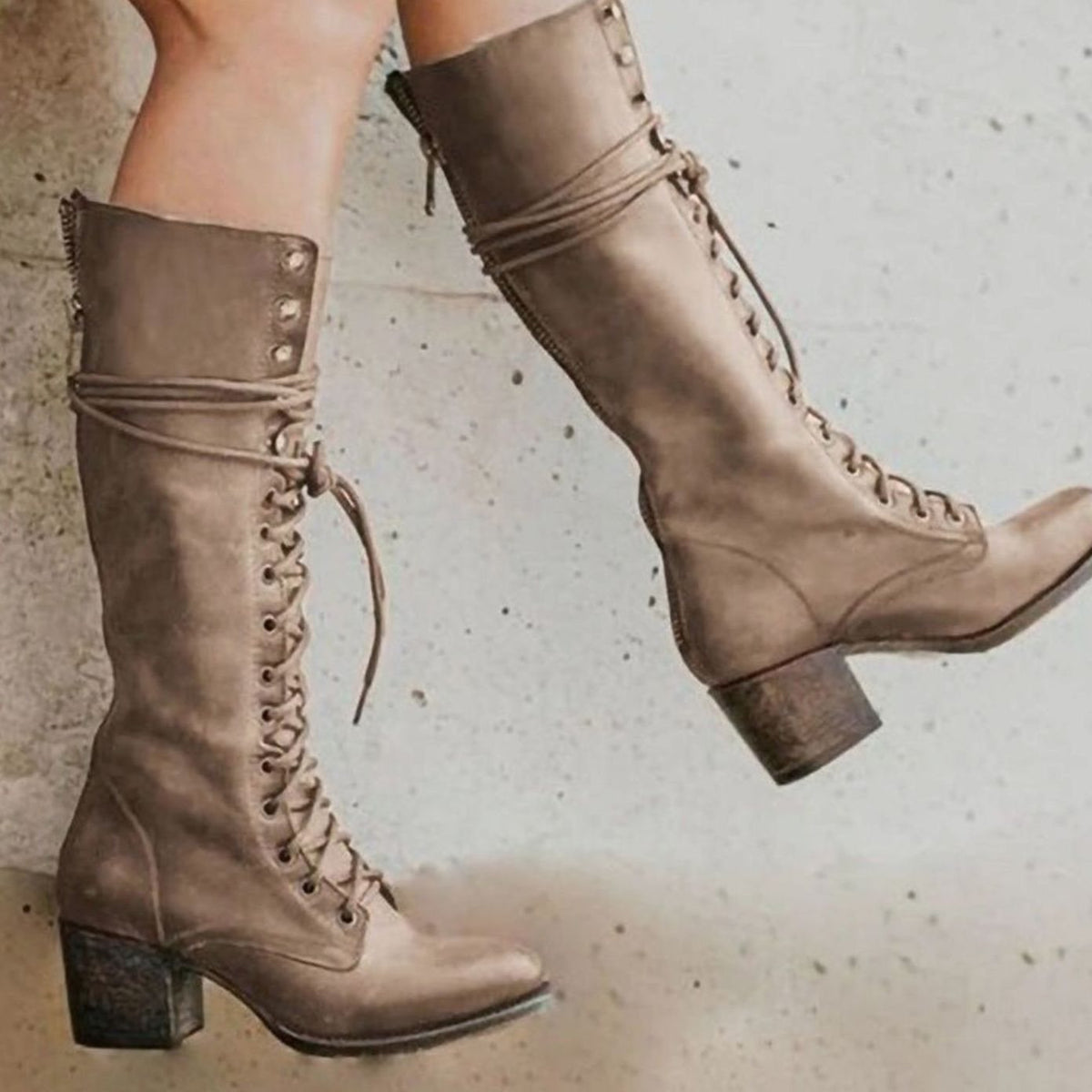 Hilary | Women's Lace-Up Block Heel Knee-High Boots
