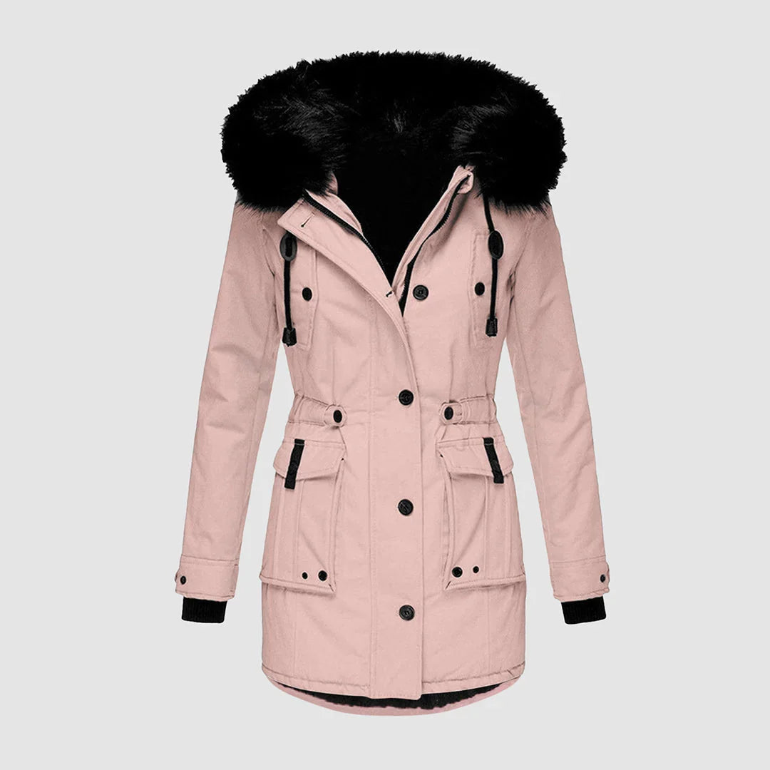 Holly | Women's Fur Trim Hooded Parka Jacket with Drawstring Waist