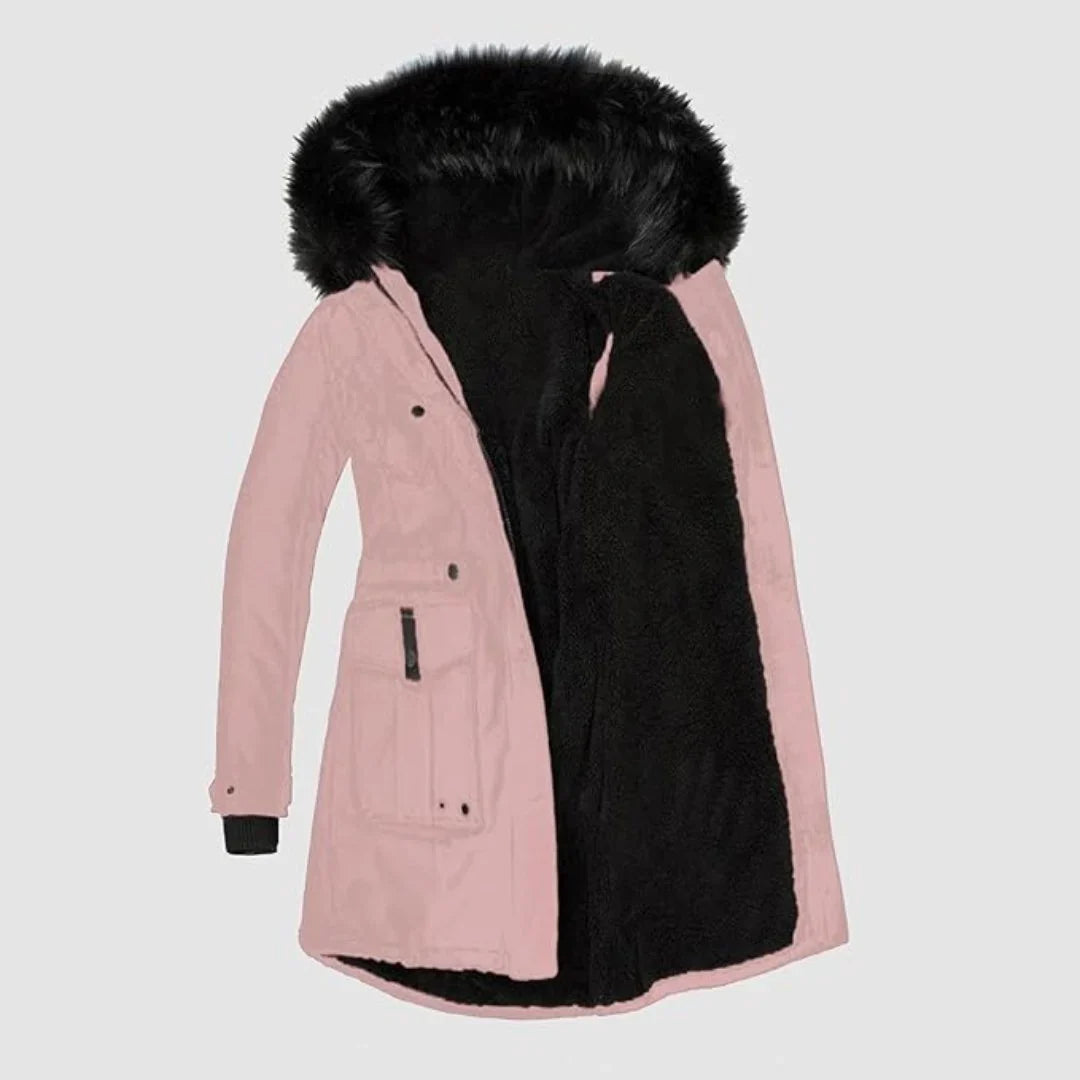 Holly | Women's Fur Trim Hooded Parka Jacket with Drawstring Waist