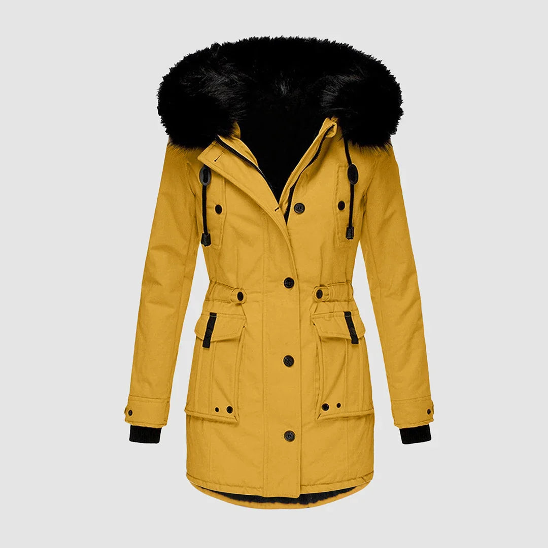 Holly | Women's Fur Trim Hooded Parka Jacket with Drawstring Waist