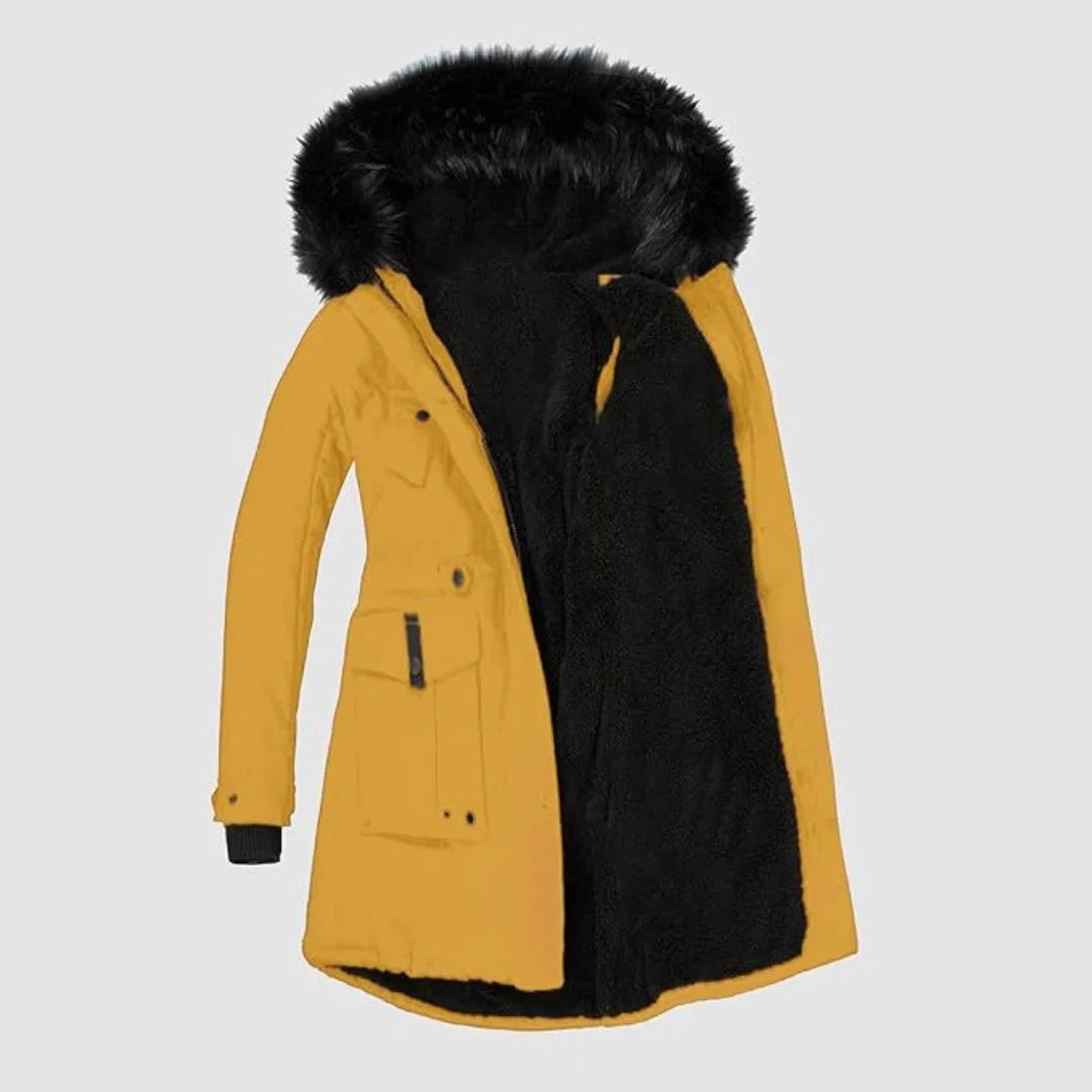 Holly | Women's Fur Trim Hooded Parka Jacket with Drawstring Waist