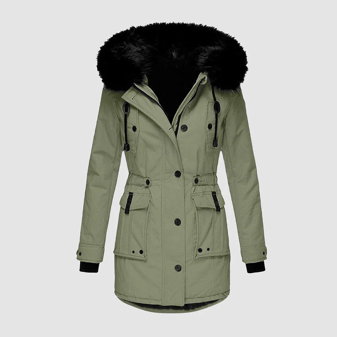 Holly | Women's Fur Trim Hooded Parka Jacket with Drawstring Waist