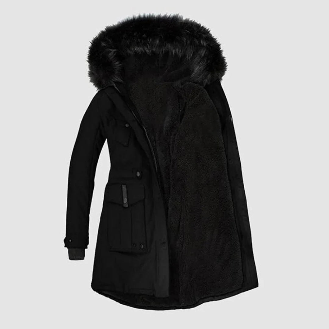 Holly | Women's Fur Trim Hooded Parka Jacket with Drawstring Waist