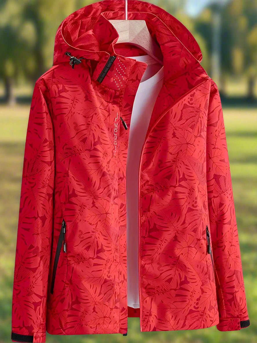 Aloisia | Leaf Print Hooded Raincoat for Women