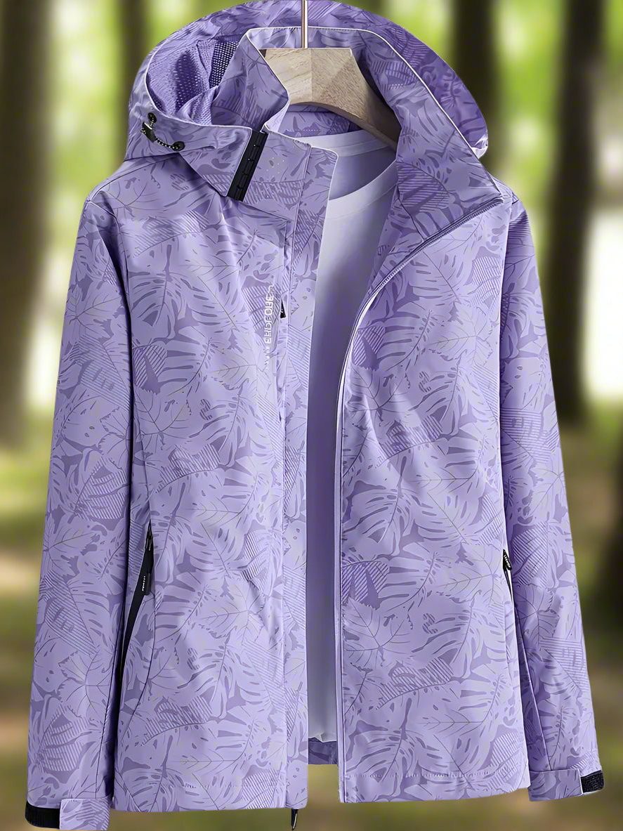Aloisia | Leaf Print Hooded Raincoat for Women