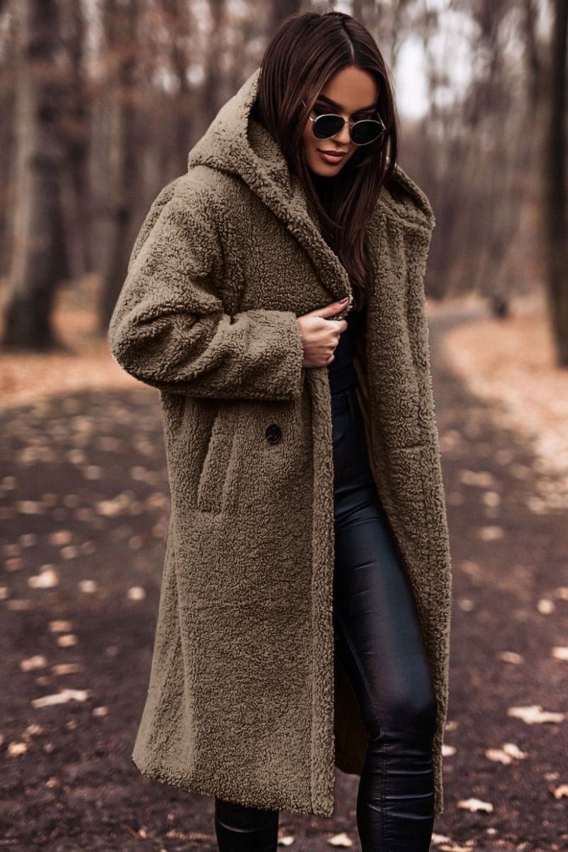 Ora | Teddy Hooded Long Coat for Women