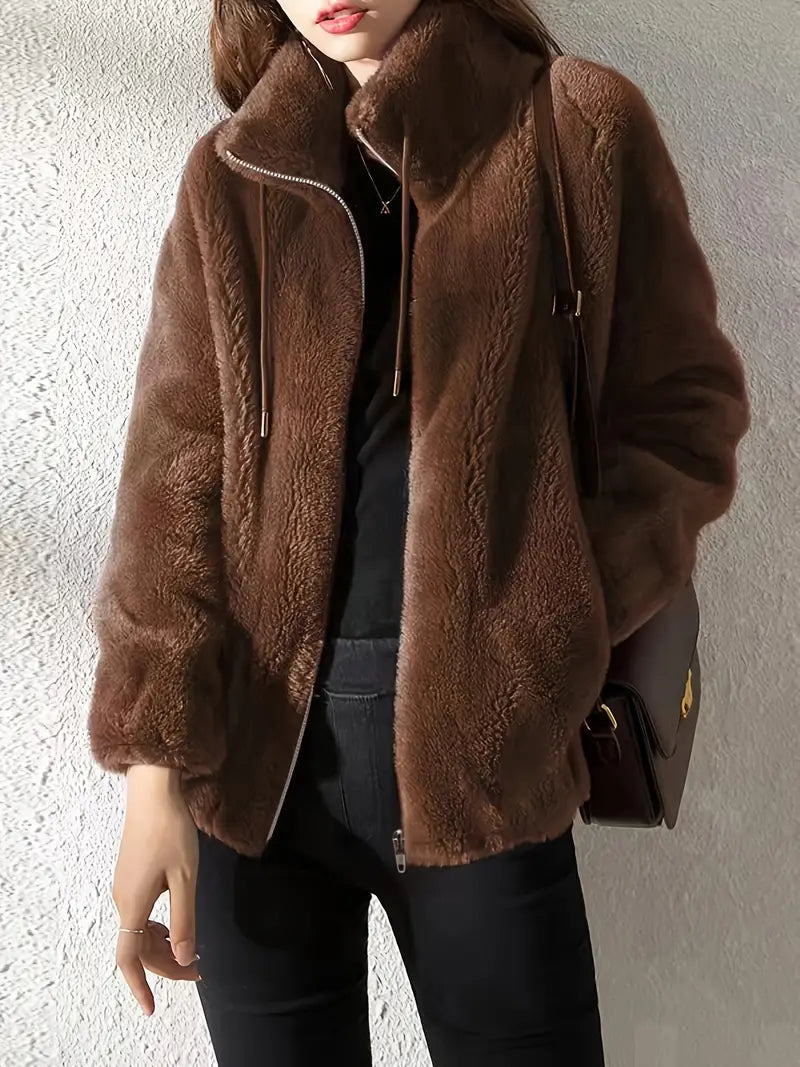 Women's Hooded Fleece Jacket Zip-Front with Drawstring