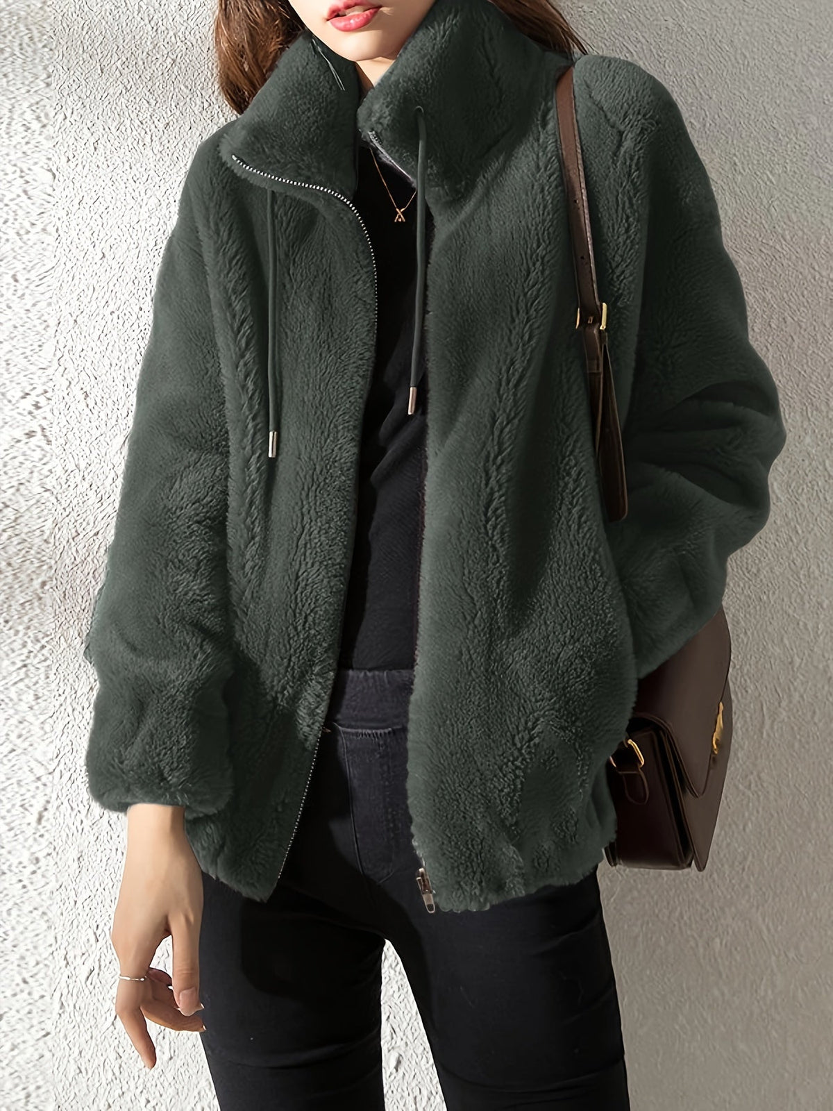 Women's Hooded Fleece Jacket Zip-Front with Drawstring