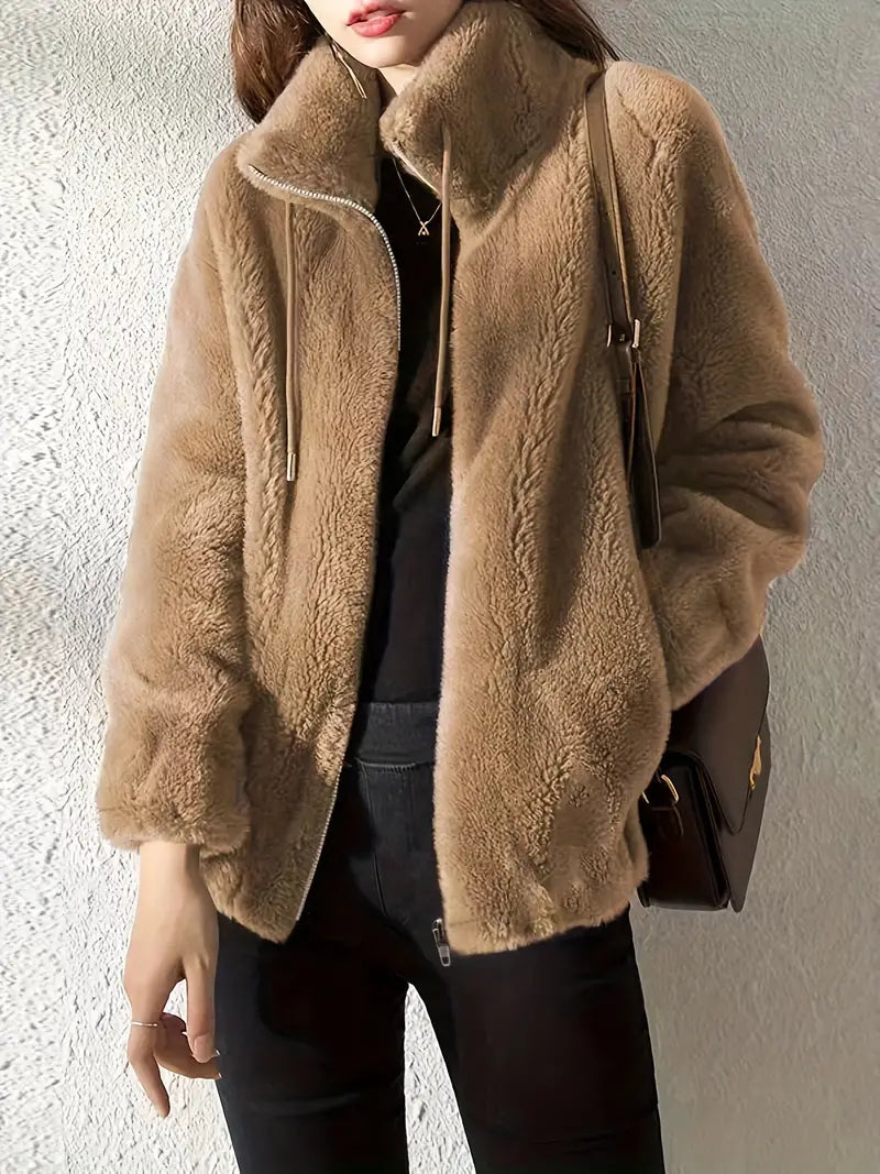 Women's Hooded Fleece Jacket Zip-Front with Drawstring