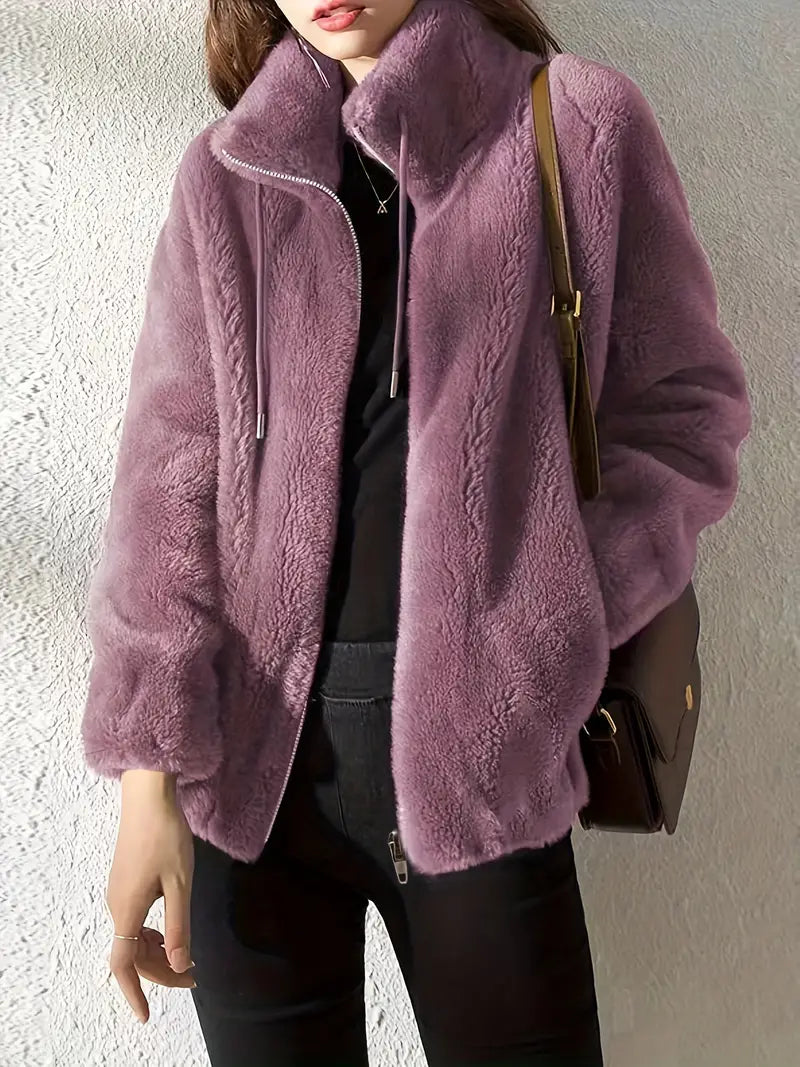 Women's Hooded Fleece Jacket Zip-Front with Drawstring
