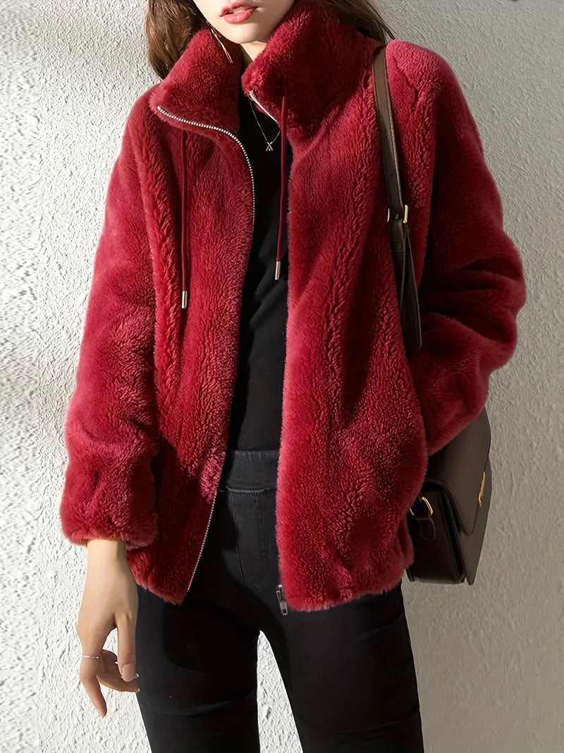 Women's Hooded Fleece Jacket Zip-Front with Drawstring