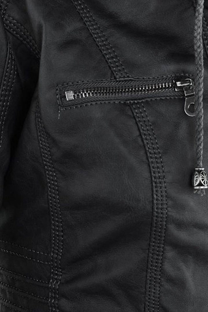 Iolanthe | Leather Look Hooded Zip-Up Jacket for Women